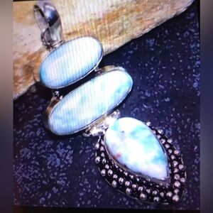 Larimar Stamped 925 Sterling Silver Necklace